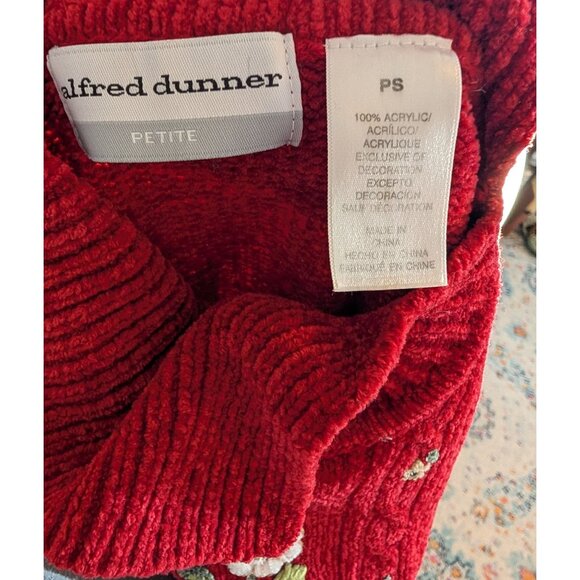 Alfred Dunner Petite Red Chenille Floral Embroidered Split‎ Turtleneck Sweater - - Picture 4 of 9